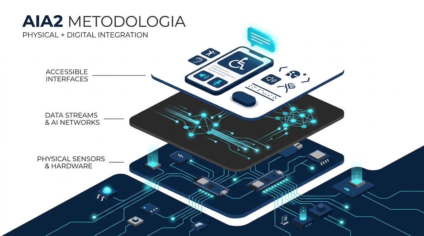 Diagrama conceitual da integração entre o ambiente físico e a camada digital na Metodologia @IA2.